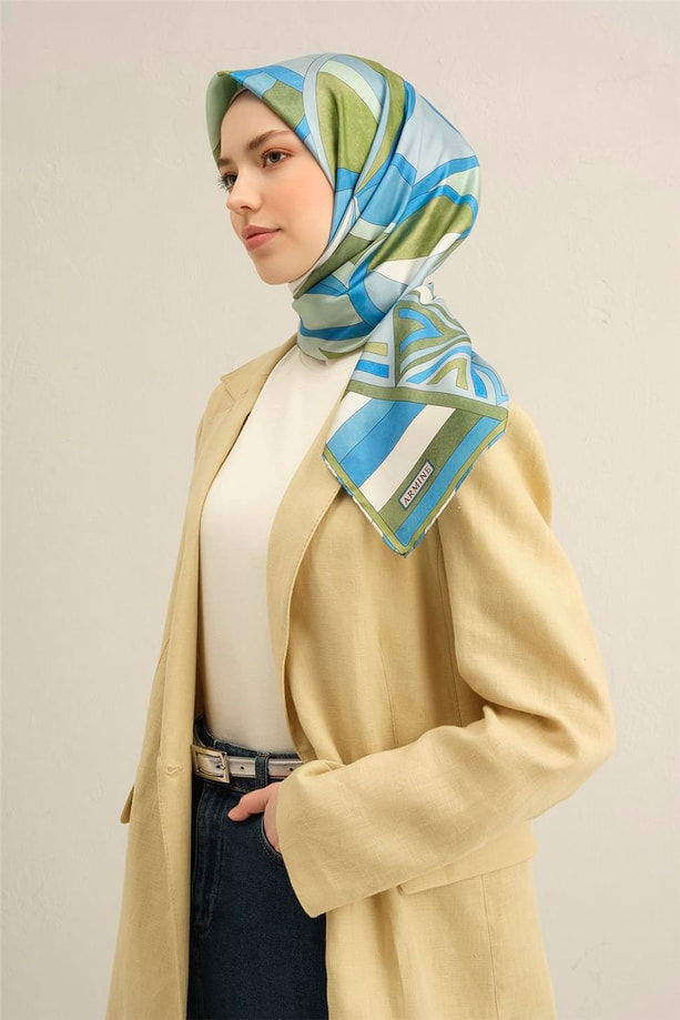 Armine Geometrik Desenli Saf İpek Twill Eşarp 9336 51