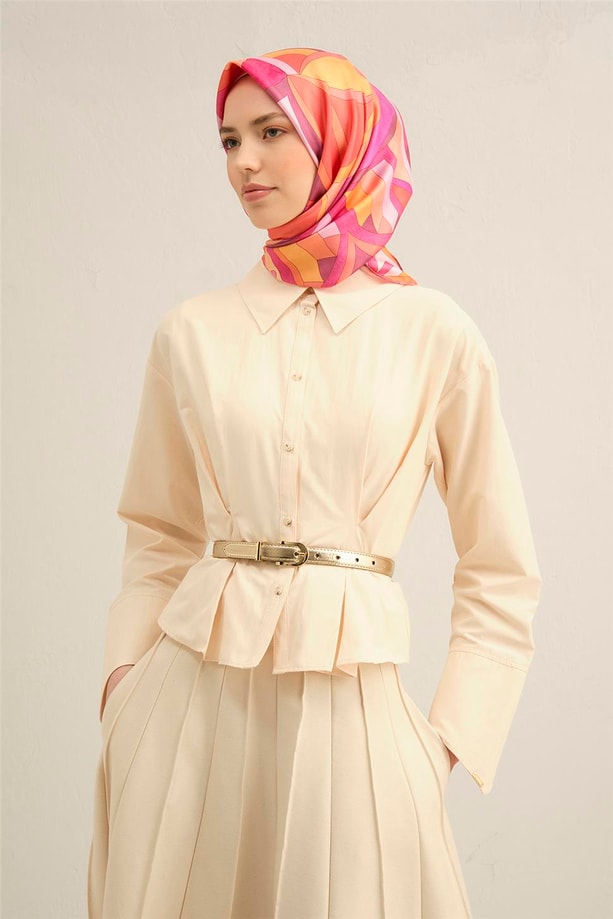 Armine Geometrik Desenli Saf İpek Twill Eşarp 9336 55