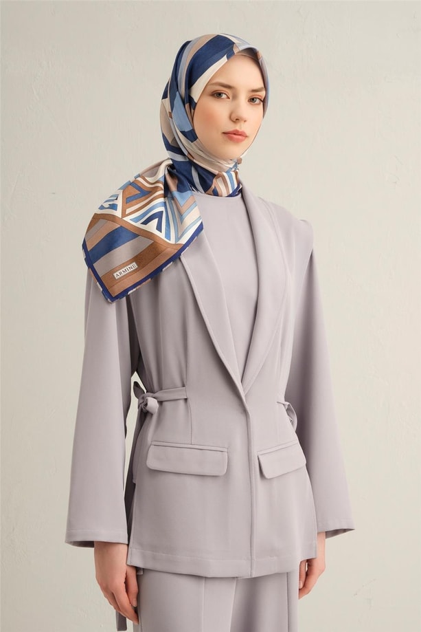 Armine Geometrik Desenli Saf İpek Twill Eşarp 9336 82