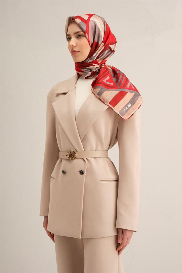 Armine Geometrik Desenli Saf İpek Twill Eşarp 9336 84
