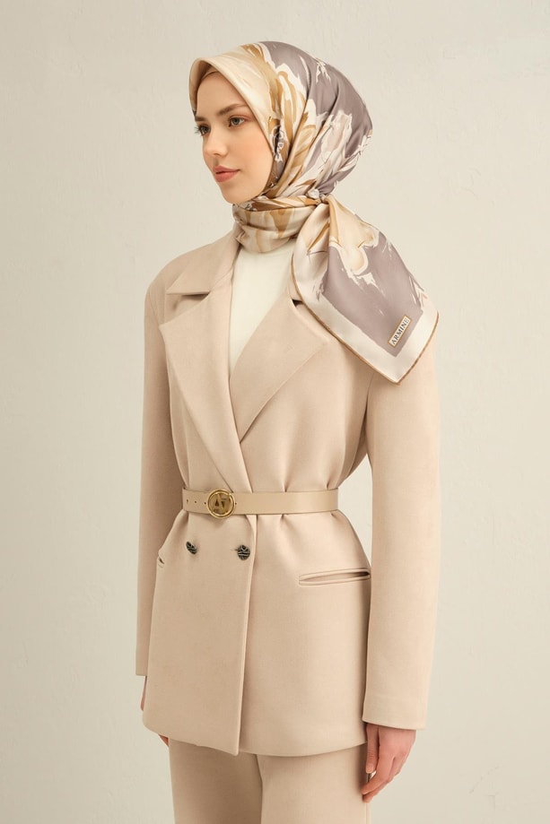 Armine Çiçek Desenli Saf İpek Twill Eşarp 9337 07
