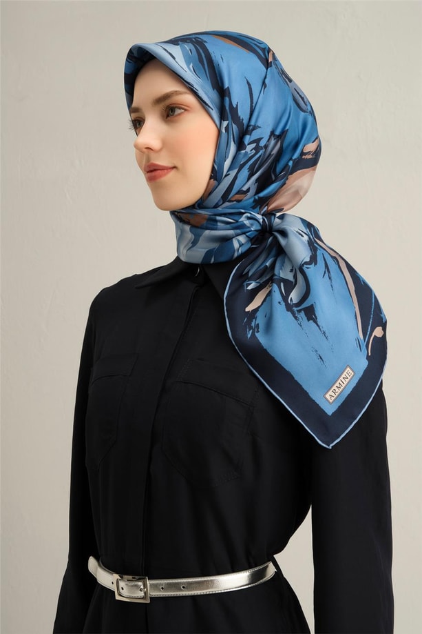 Armine Çiçek Desenli Saf İpek Twill Eşarp 9337 81