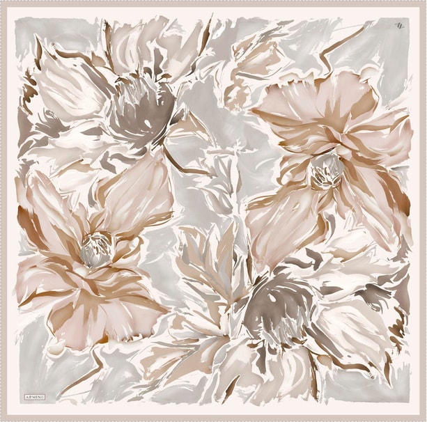 Armine Çiçek Desenli Saf İpek Twill Eşarp 9342 84