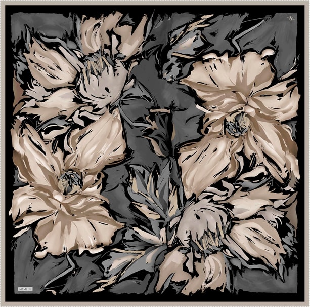Armine Çiçek Desenli Saf İpek Twill Eşarp 9337 89