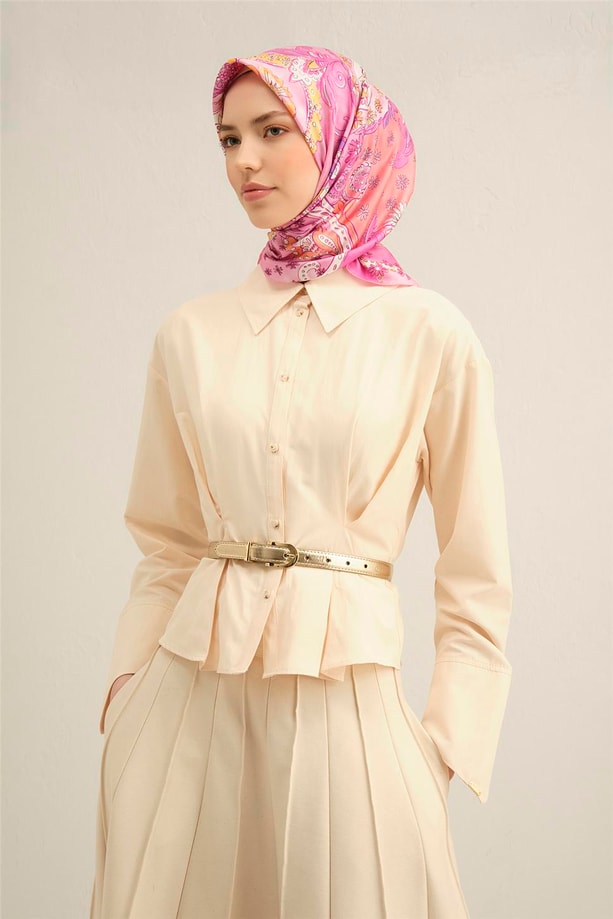 Armine Klasik Desenli Saf İpek Twill Eşarp 9338 54