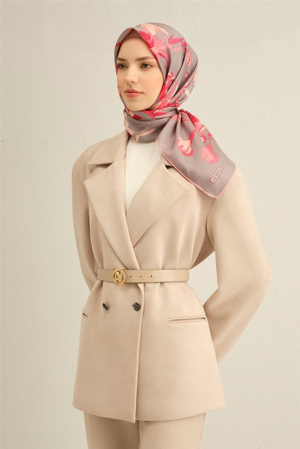 Armine Desenli Saf İpek Twill Eşarp 9342- 33