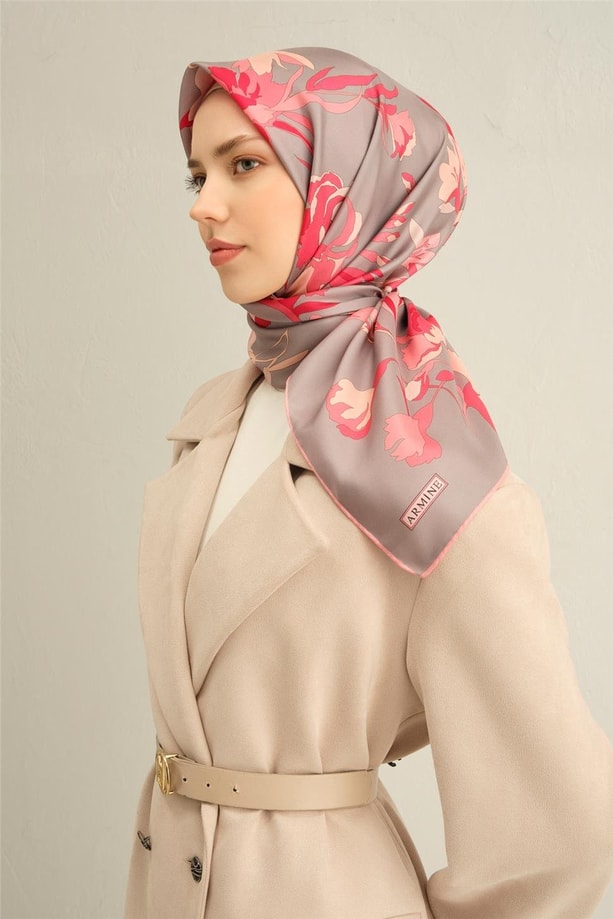 Armine Desenli Saf İpek Twill Eşarp 9342- 33