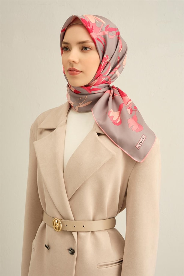 Armine Desenli Saf İpek Twill Eşarp 9342- 33