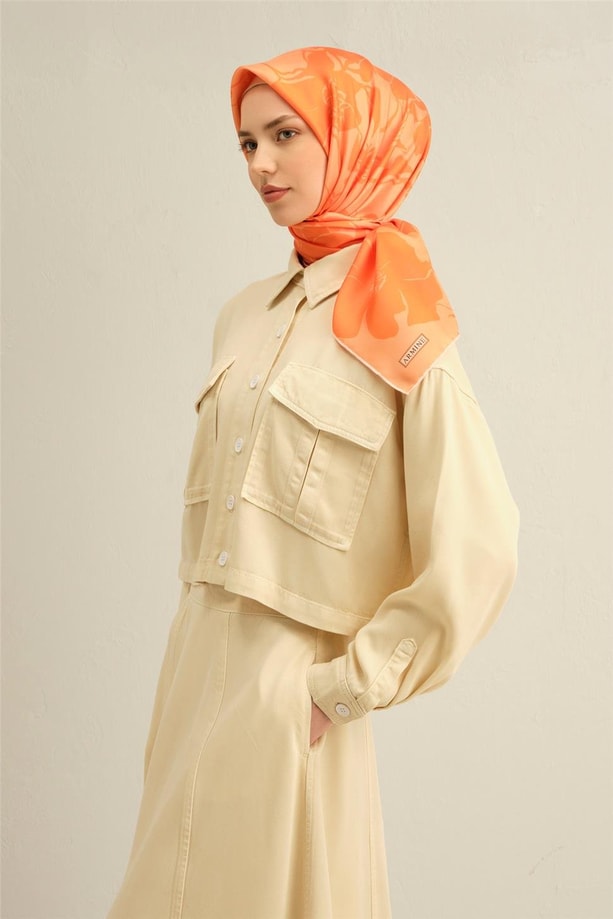 Armine Obje Desenli Saf İpek Twill Eşarp 9344 36