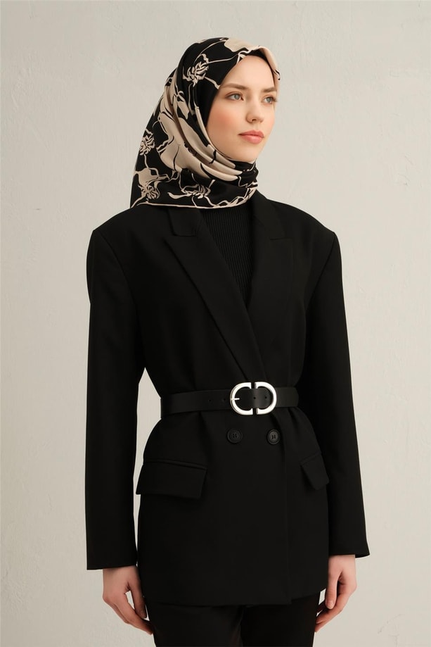 Armine Obje Desenli Saf İpek Twill Eşarp 9344 39