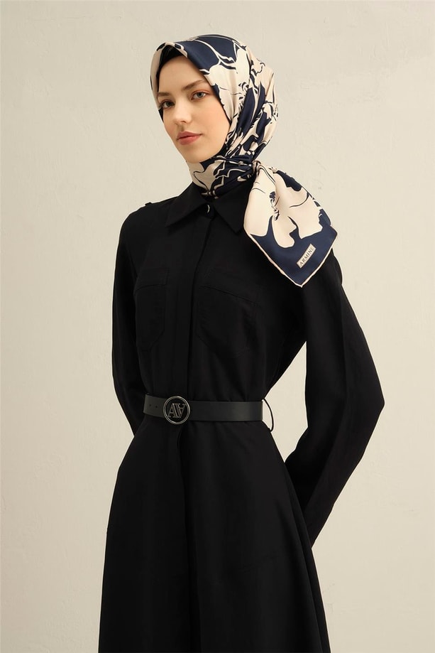Armine Obje Desenli Saf İpek Twill Eşarp 9344 40