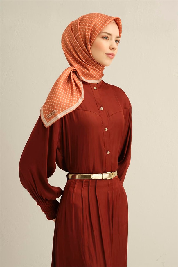 Armine Soyut Desenli Saf İpek Twill Eşarp 9345 05