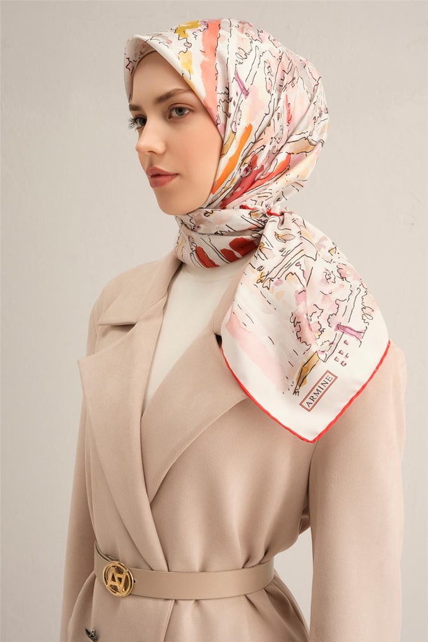 Armine Desenli Saf İpek Sura Eşarp 9349- 32