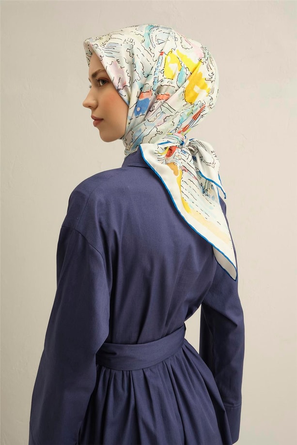 Armine Geometrik Desenli Saf İpek Twill Eşarp 9349 50