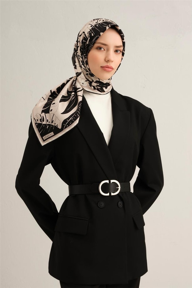 Armine Çiçek Desenli Saf İpek Twill Eşarp 9353 04