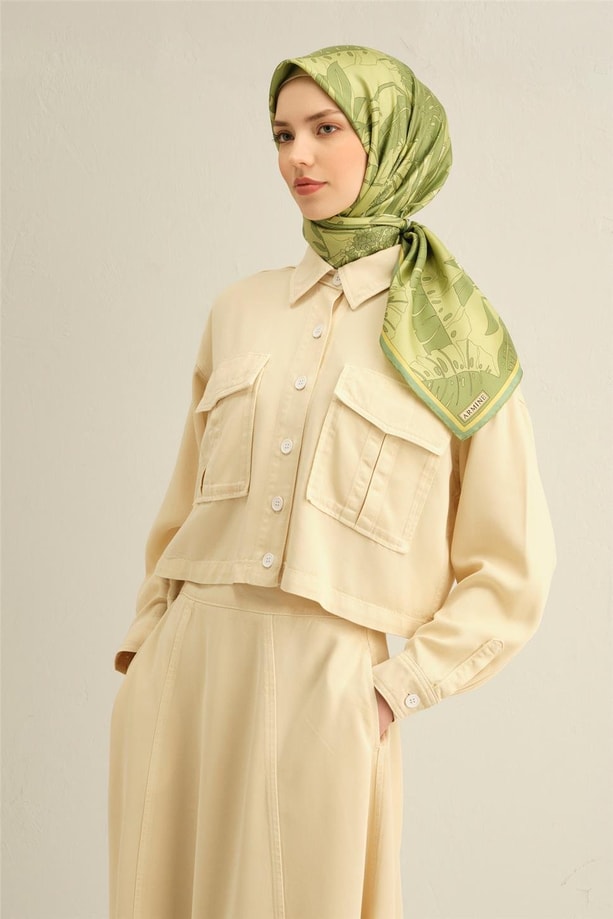 Armine Çiçek Desenli Saf İpek Twill Eşarp 9353 56