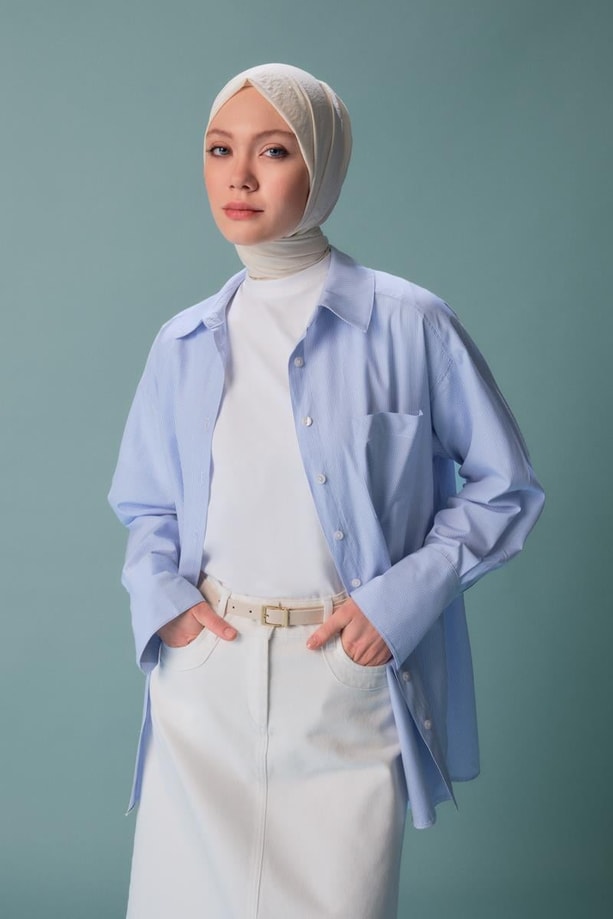 Armine Çizgili Gömlek ORT3440 Mavi
