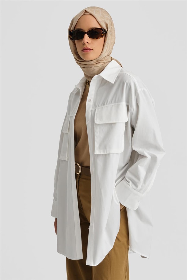 Armine Cepli Gabardin Gömlek Ceket 24K3603 Ekru