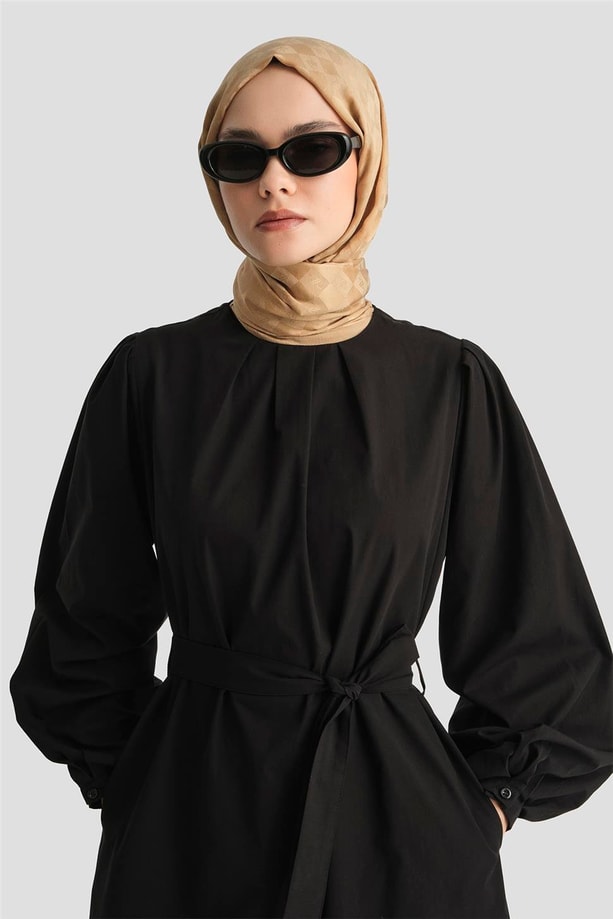 Armine Pile Detaylı Pamuk Elbise 25Y9024 Siyah