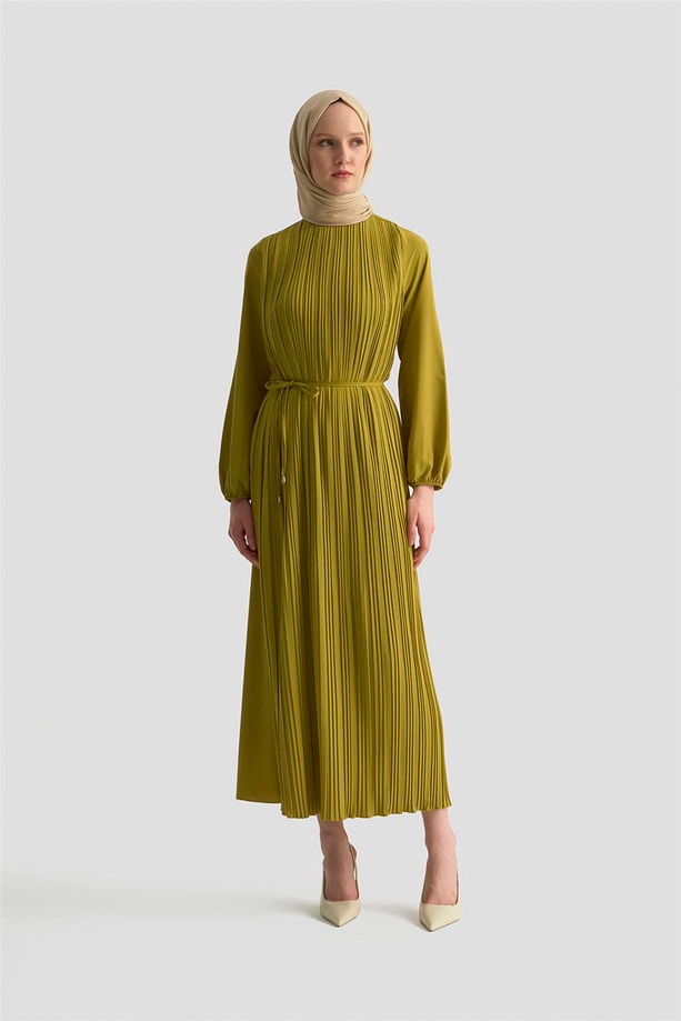 Armine Elbise ORTD9435-1 Yağ Yeşili