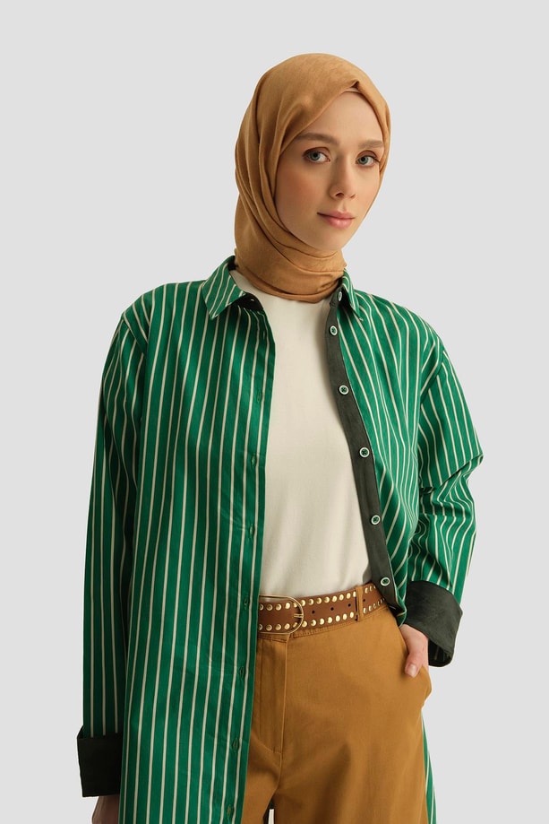 Armine Çizgili Tunik ORTD9438 Haki