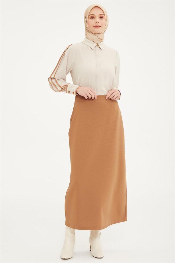 Armine Uzun Etek 20Ka1008 Taba