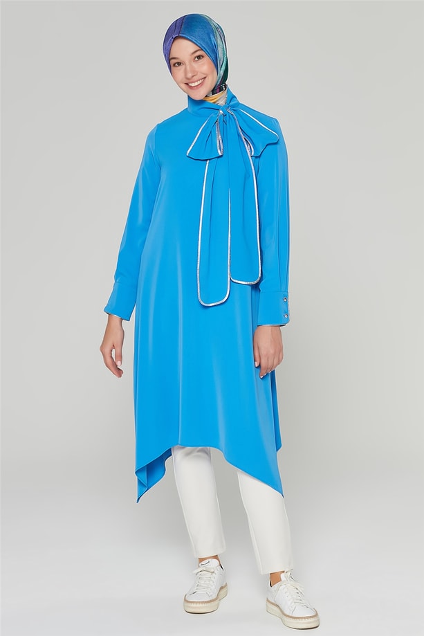Armine Fiyonk Bağlamalı Tunik 20Ka4318 Mavi