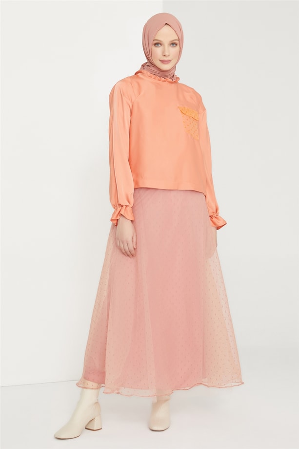 Armine Mango Organze Floklu Kloş Etek 21K1113 Mango