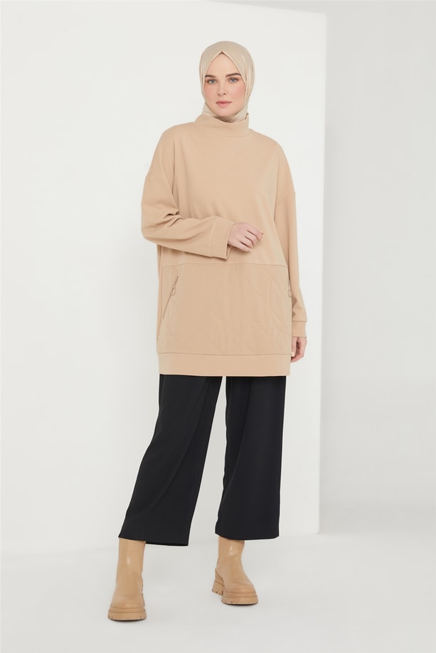 Armine Kapitone Detaylı Bluz 21K3016 Kum