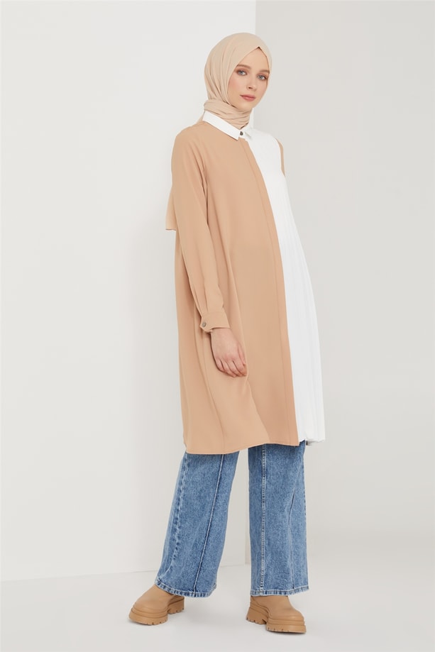 Armine Yarısı Pilise Detaylı Tunik 21K4506 Bej