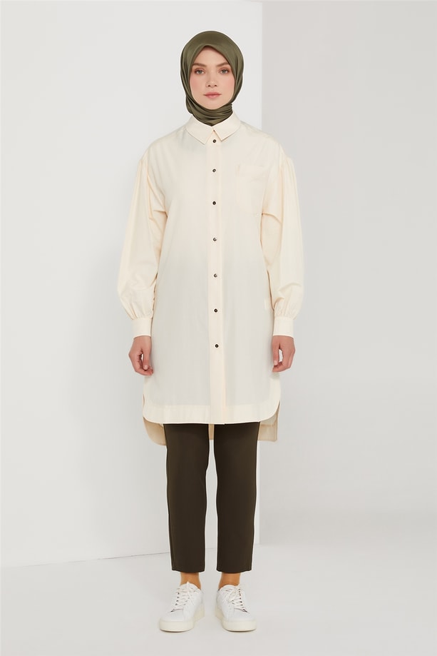 Armine Düğmeli Pamuk Tunik 21K4509 Bej