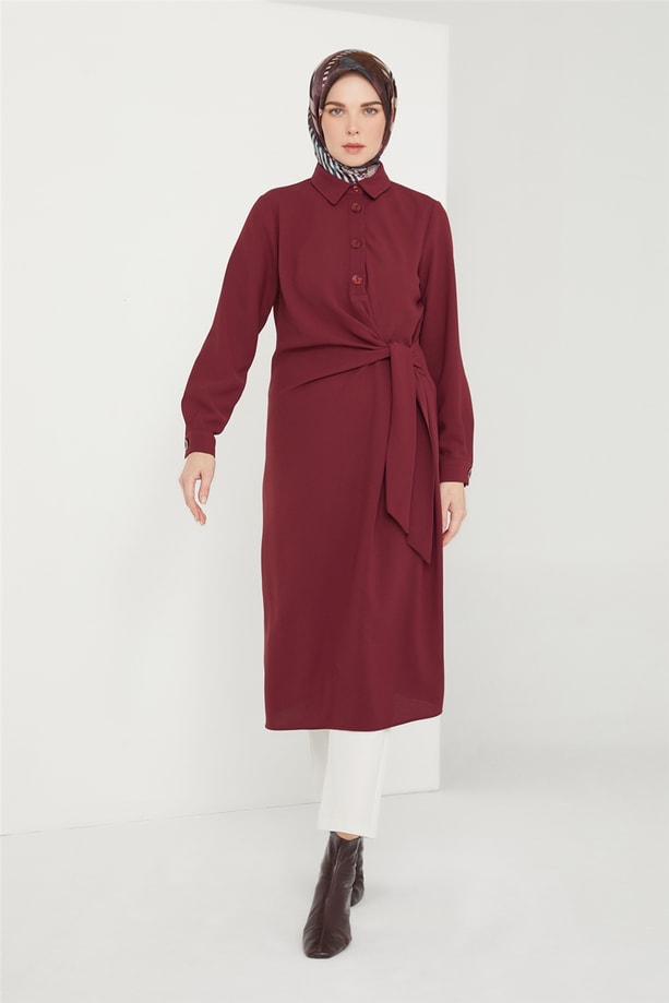 Armine Bel Detaylı Tunik 21K4538 Mürdüm