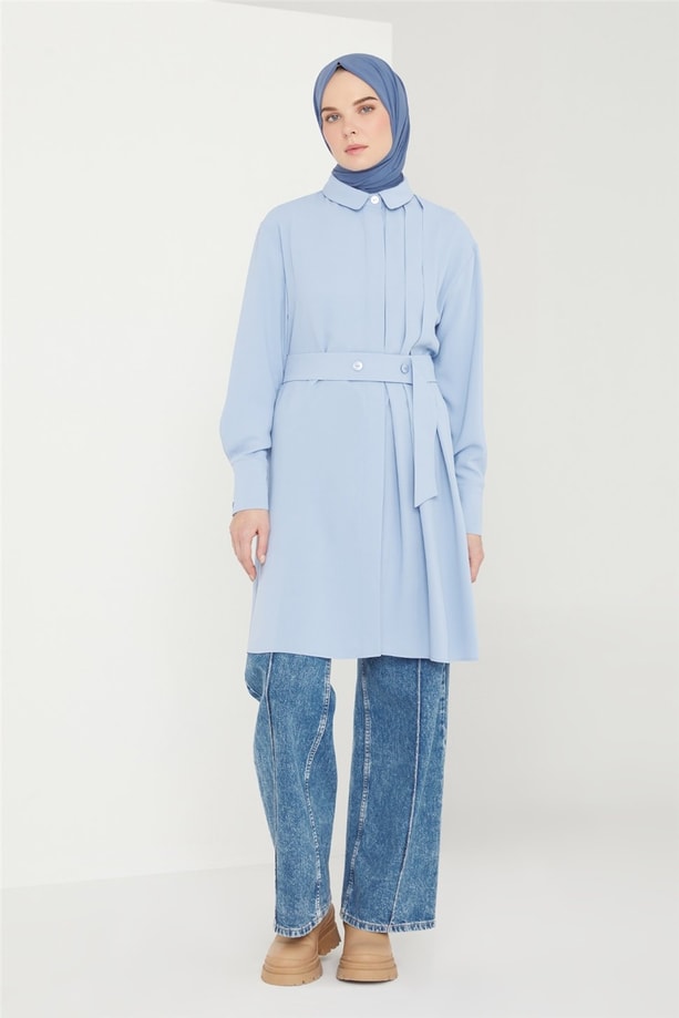 Armine Yanı Pileli Tunik 21K4548 Rüzgar