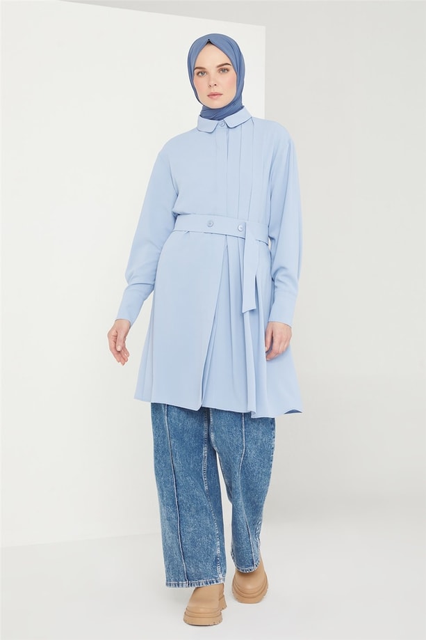 Armine Yanı Pileli Tunik 21K4548 Rüzgar
