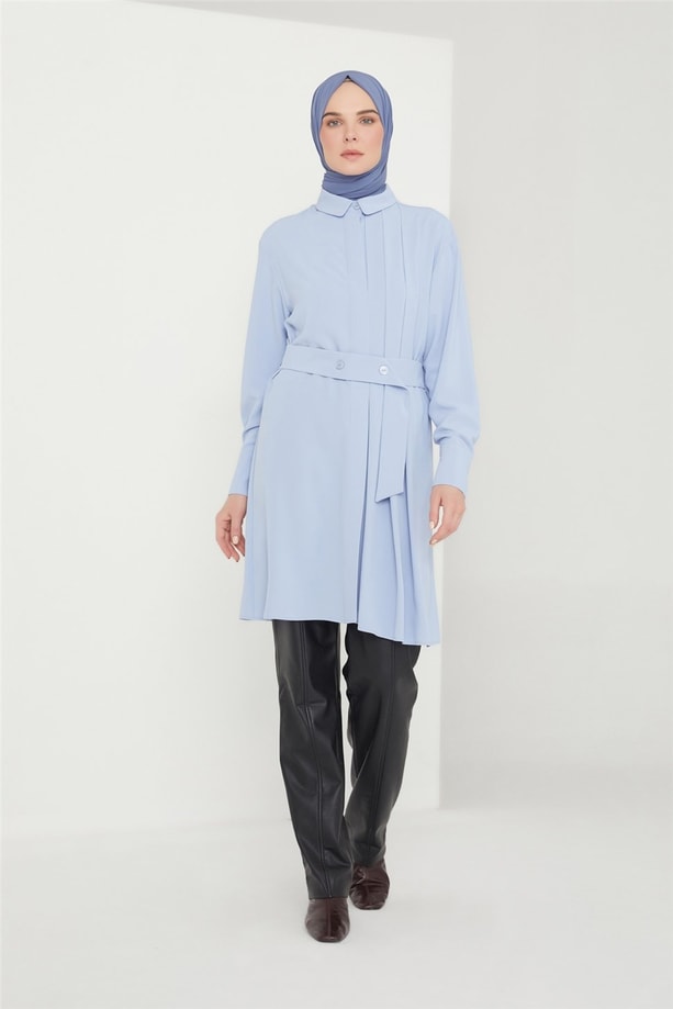 Armine Yanı Pileli Tunik 21K4548 Rüzgar