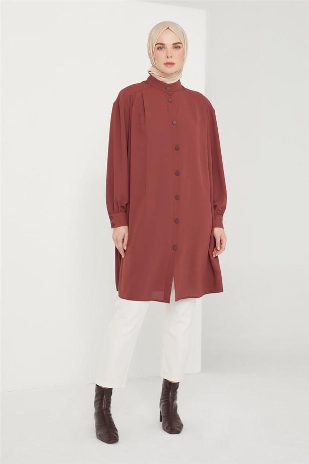 Armine Pileli Tunik 21K4552 Kızıl Kahve