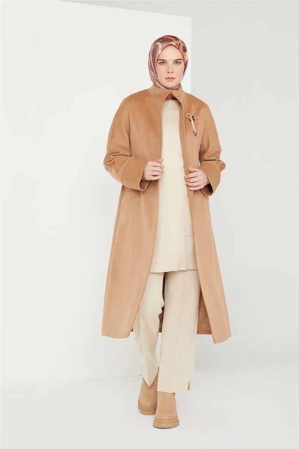 Armine İğne Kürklü Kaşe Kaban 21K7417 Camel