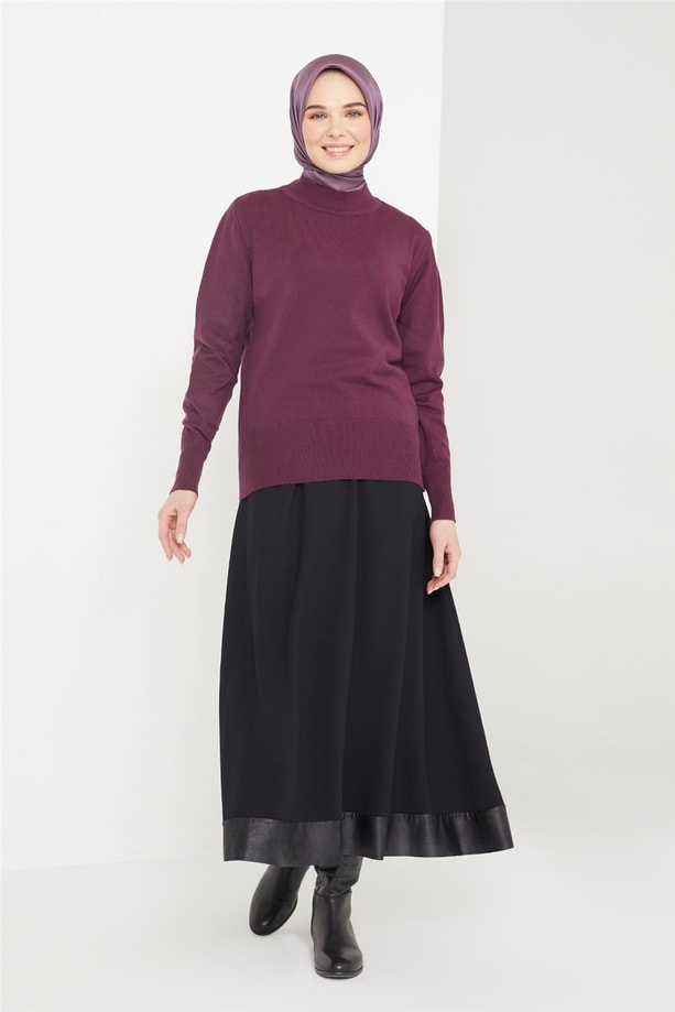 Armine Yarım Balıkçı Kazak 21KD9030 Mürdüm
