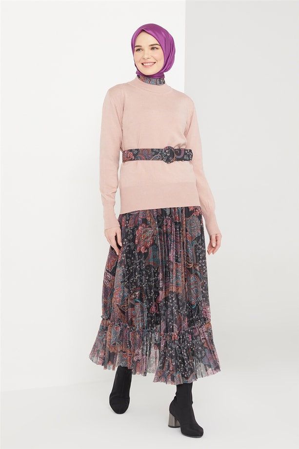 Armine Yarım Balıkçı Kazak 21KD9030 Pudra