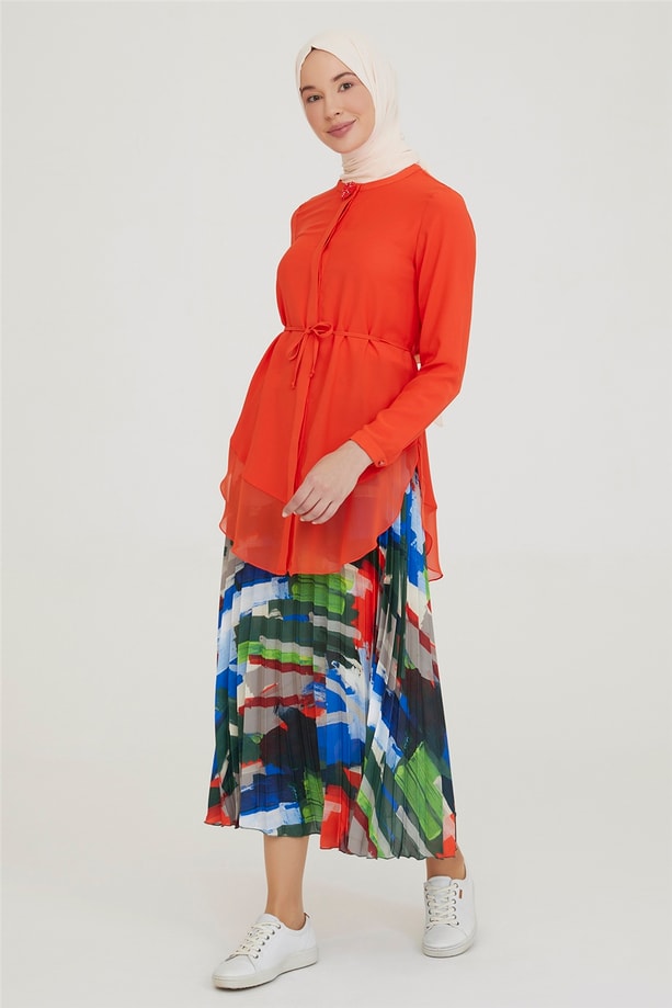 Armine Desenli Pliseli Etek 21Y1049 Saks