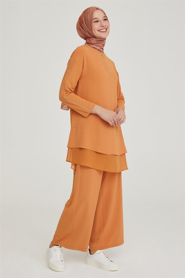 Armine Zincir Detaylı Şifonlu Takım 21Y6267 Camel