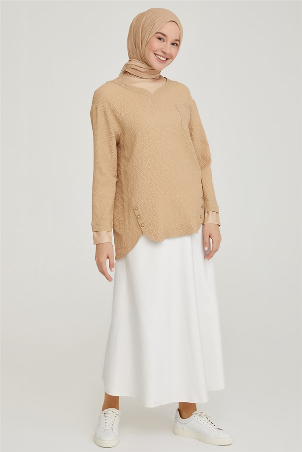 Armine Asimetrik Kesim Bluz 21YH303 Camel