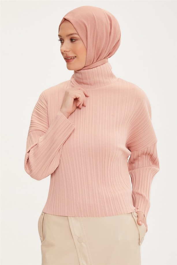 Armine Pliseli Örme Bluz 22K3216 Gül