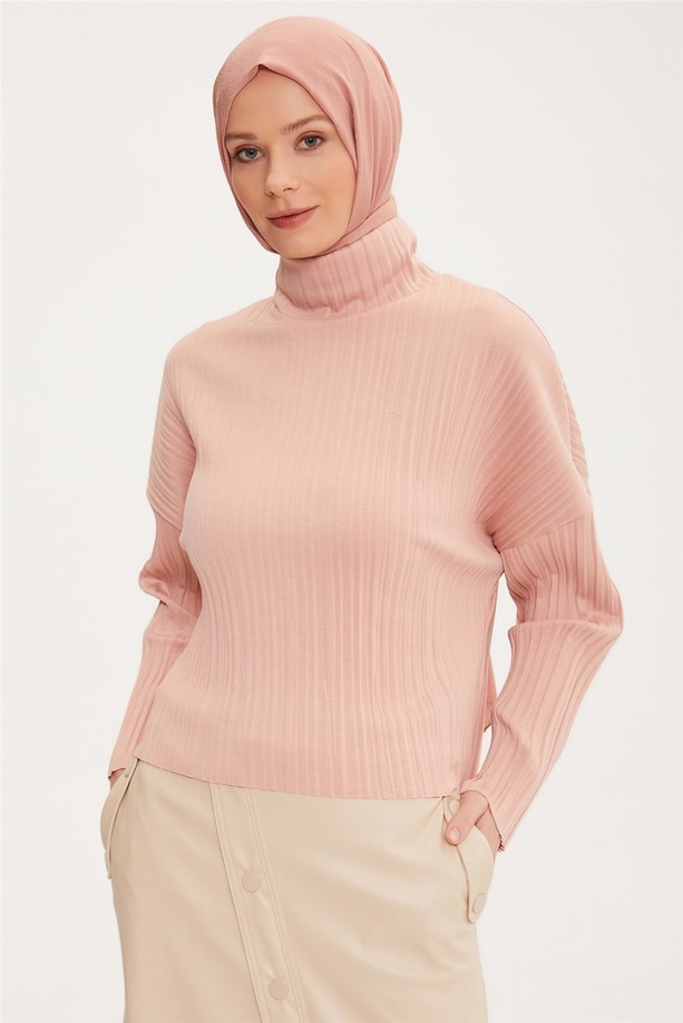 Armine Pliseli Örme Bluz 22K3216 Gül