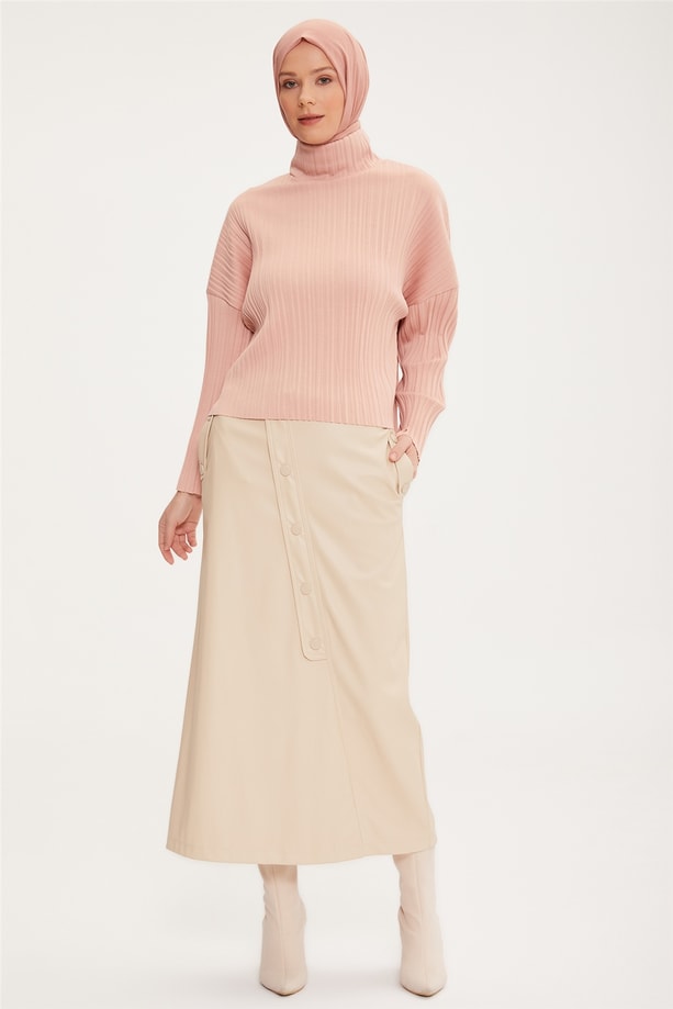 Armine Pliseli Örme Bluz 22K3216 Gül