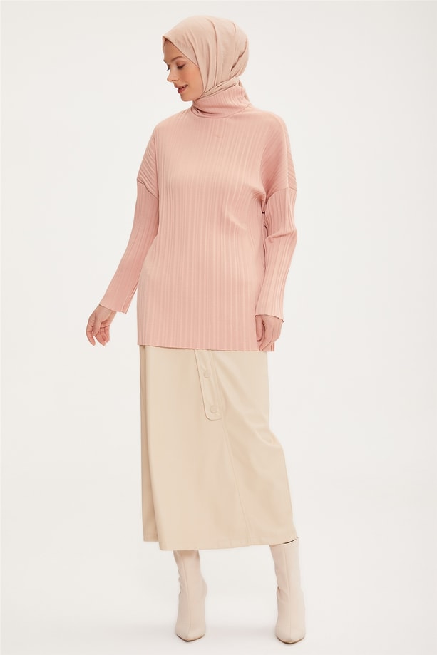 Armine Pliseli Örme Kumaşlı Bluz 22K3217 Gül