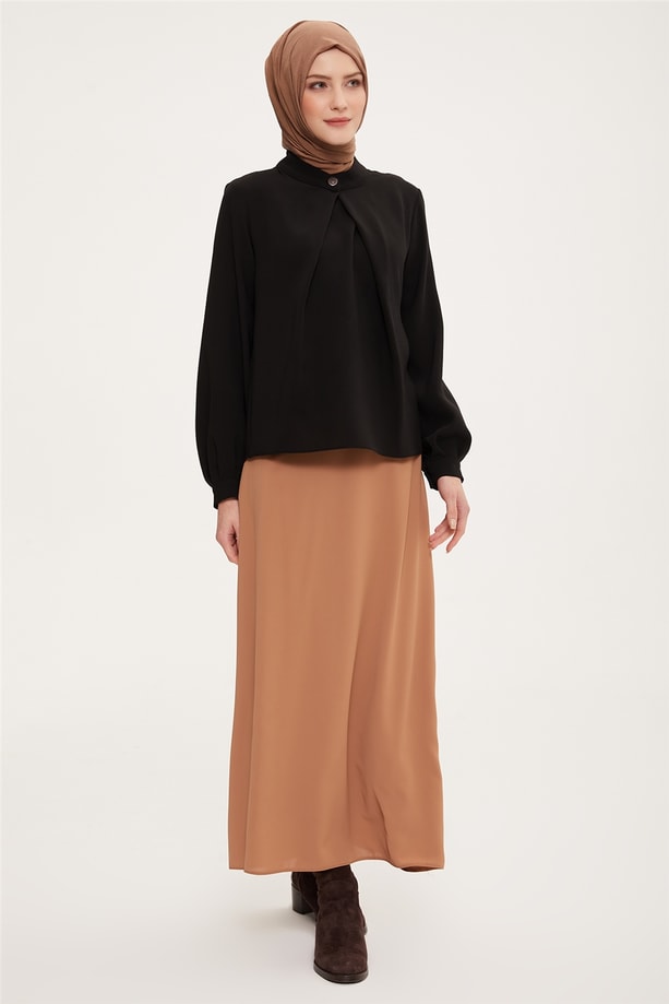 Armine Önü Pileli Bluz 22K3232 Siyah