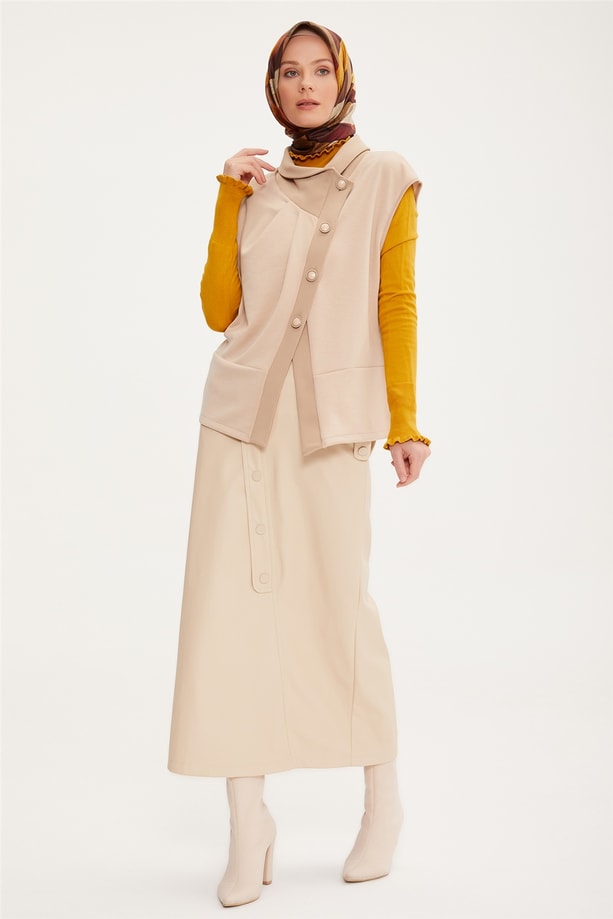 Armine Asimetrik Modal Yelek 22K4011 Bej