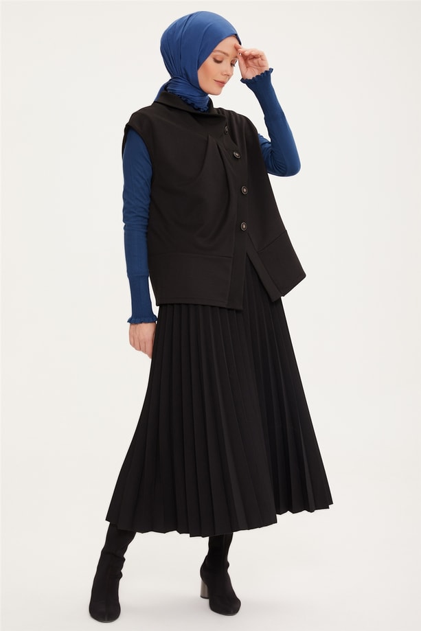 Armine Asimetrik Modal Yelek 22K4011 Siyah