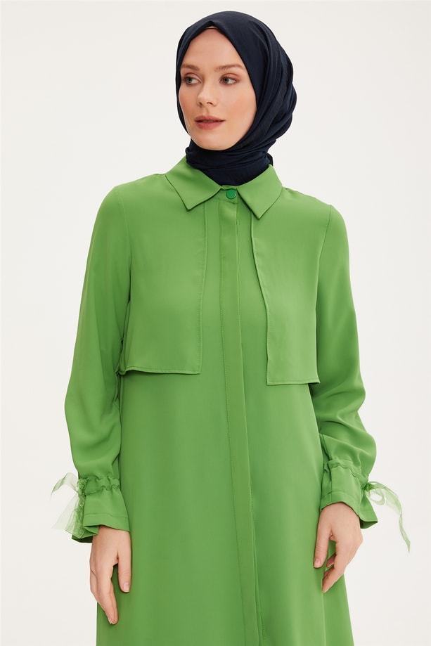 Armine Önü Aller PArçalı Uzun Tunik 22K4106 Çimen Yeşili